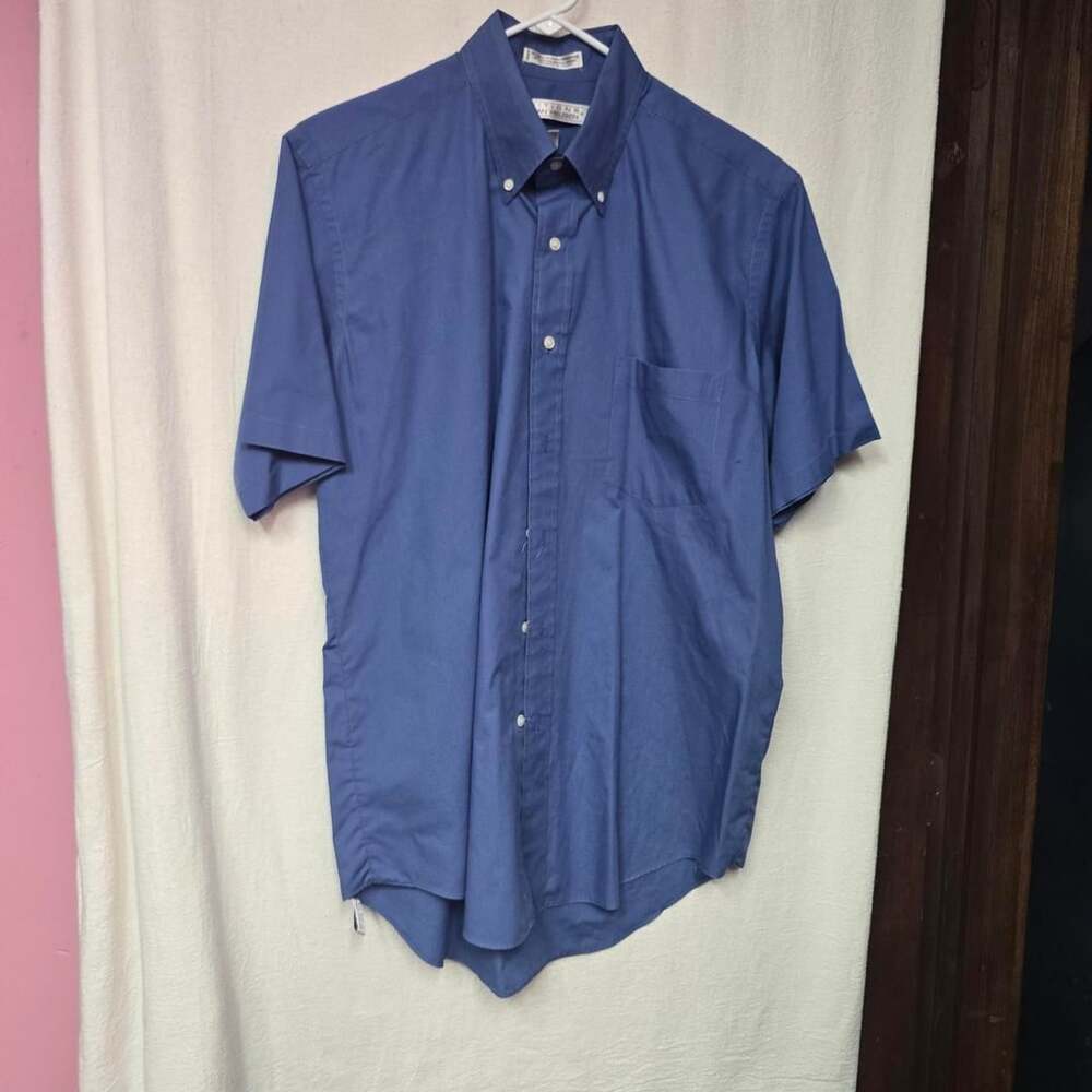 Editions by Van Heusen Short Sleeve Shirt Size 16 Blue Cotton Blend
